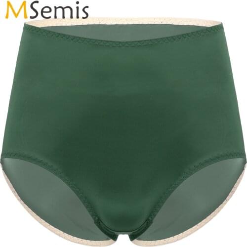 Mens Lingeie Underwear High Waist Elastic Waistband Briefs Bulge Pouch Underwear Solid Color Smooth Satin Underpants