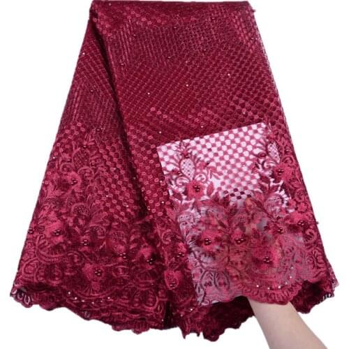 Latest Nigerian Laces Fabric Wine Color African Tulle Lace Fabric 5 Yards High Quality French Lace Fabric For Party 1518