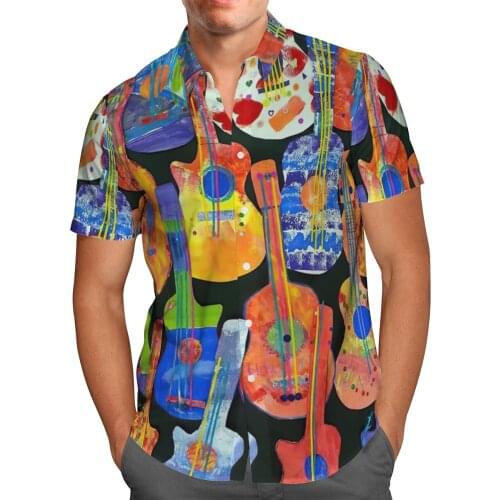 2021 New 3D Printing Guitar Hawaii Hip Hop Shirts Men Summer Short-sleeved Beach Shirt Men Shirts Oversize Camisa Masculina 5XL
