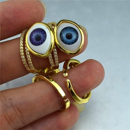 2021 new oil dripping opening adjustable double-layer eyes micro inlaid ring mens and womens versatile jewelry wholesale gifts
