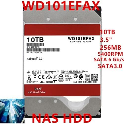 New HDD For WD Brand Red 10TB 3.5" SATA 6 Gb/s 256MB 5400RPM For Internal Hard Disk For NAS Hard Drive For WD101EFAX
