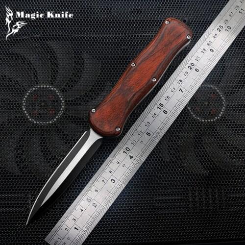 Magic Outdoor Color Wood Double Action OTF Hunting Tactical Knife 440C Blade Camping Portable EDC Tool Free Shipping
