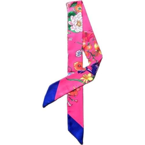 Pastoral flower print womens scarf headscarf fashion twill satin scarf decoration small long hairband neck scarf female J47