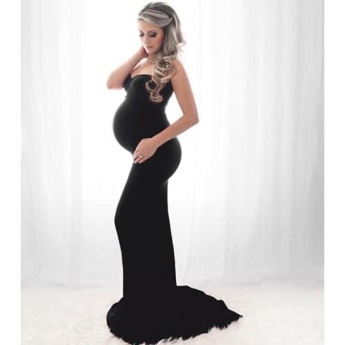 Stretchy Cotton Maternity Photography Dresses Off-the-shoulder Fitting Pregnant Woman Baby Shower Dresses Pregnancy Photo Shoot