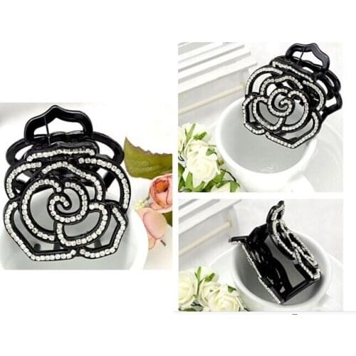 Hand Work Korean Style Hair Clip Rose Hair Jaw Clips Claw Clamps Black Rose Crystal Hair Claw AB20