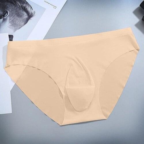 Sexy Mens Underwear Transparent Y-Front Briefs Mid Waist One Piece Plus Size ice silk men underwear Quick Dry Mens Pantines 2021