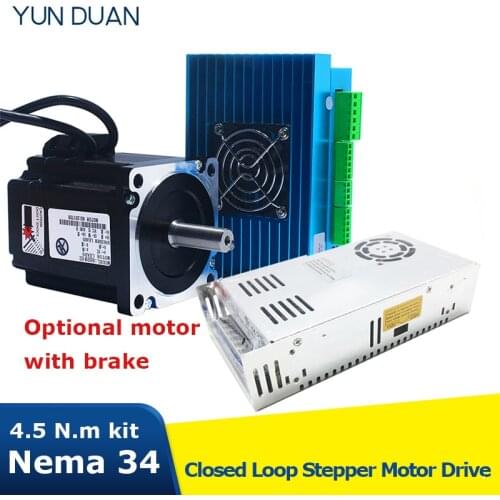 Nema34 4.5NM Stepper Motor Drive 400W Power Supply Kit Hybrid Easy Servo 4.5Nm Closed Loop Stepper Motor with Brake for Z Axis