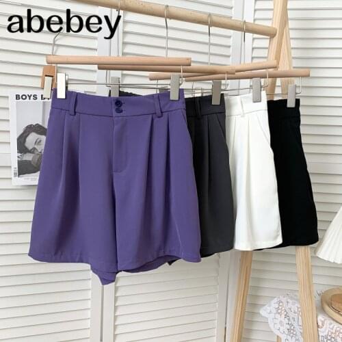 2021 New Summer Korean Temperament solid Shorts high waist pleated two button suit Shorts loose casual Shorts