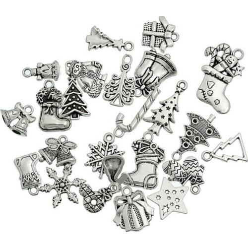 Mixed Antique Silver Christmas Motif Metal Charms Pendant Gifts for Jewelry Making Bracelet Necklace Xmas Tree Decorations