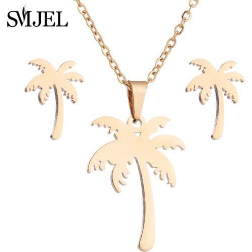 SMJEL Bohemian Women Coconut Tree Necklaces for Women Gold Color Jewelry bijoux Summer Tree Plant Charm Necklace Wholesale