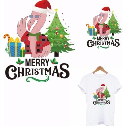 Christmas flamingos Thermal Iron On Patches For Clothing DIY Washable Heat Transfer T-shirt Hoodies Clothing Sticker Decoration