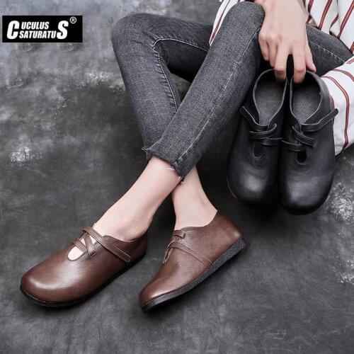 Breathable flats Women Genuine Leather Flats Magic paste Casual Flat Shoes Women Shoes Breathable flats Handmade womens shoes