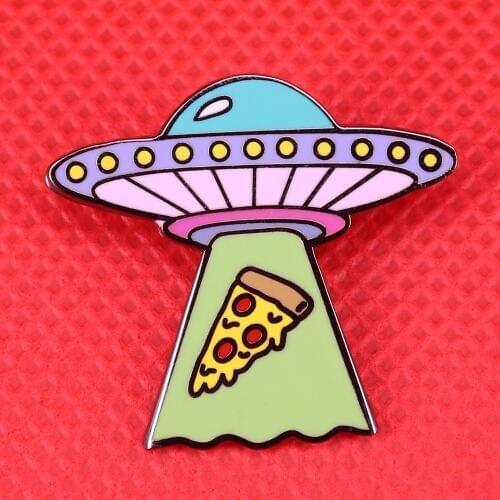 UFO enamel pins cute Pizza brooch space universe badge outer spaceship lapel pin Astronomy lover gift shirts backpack accessory