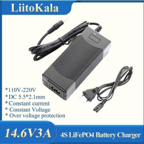 LiitoKala 12V charger 14.6V 5A Charger 4S 14.4V 3A LiFePO4 battery 14.4V LiFePO4 Battery Charger Input 100-240V Safety Stable