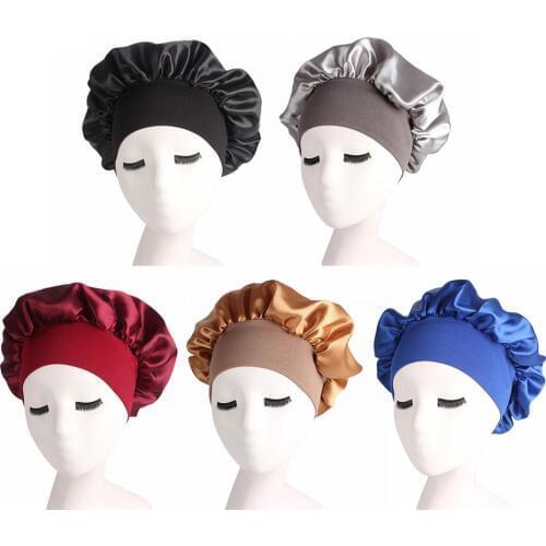 Womens Soft Smooth Sleep Hat Wide-brimmed Satin High-elastic women With Nightcap Hair Care Hats Hot Sale