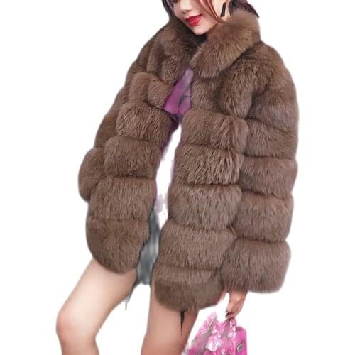 European and American 2018 Autumn &Winter Women Clothes long Fox Fur Overcoat Imitation Furry Coat Women Faux Fur Coat