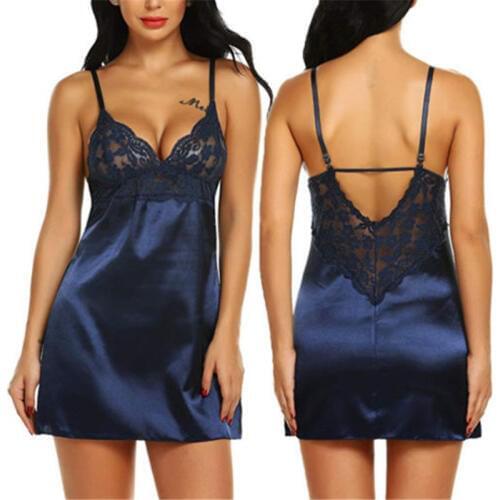 Meihuida Women Sexy Sleeveless Silk Sleepwear Nightwear Nightgown Tempt Deep V-Neck Soft Stain Solid Erotic Sex Mini Dresses