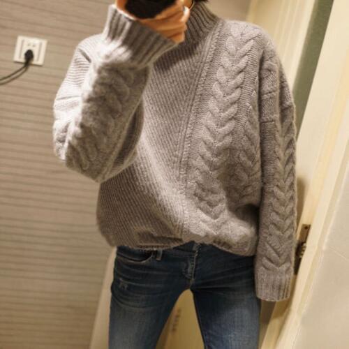 Autumn and winter thickening 100% pure cashmere sweater female half-necked knit loose pullover sweater