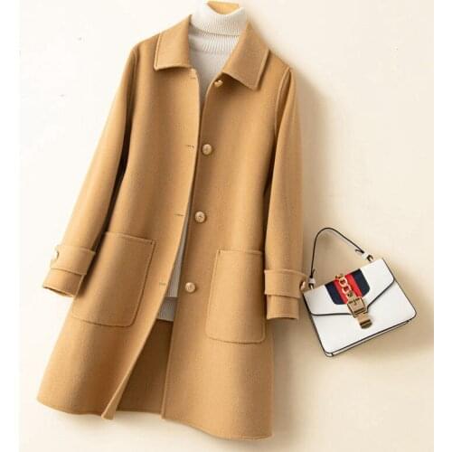 Pure Wool Double-sided Cashmere Coat Womens 2021 Spring New Baby Collar Mid Long Loose Slim Woolen Coat