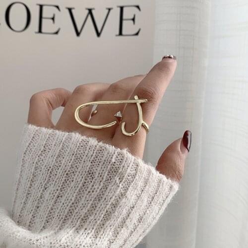 Minar Unique Design Hollow Big Love Heart Charm Rings for Women Irregular Heart Oversize Adjustable Open Ring Vintage Jewelry