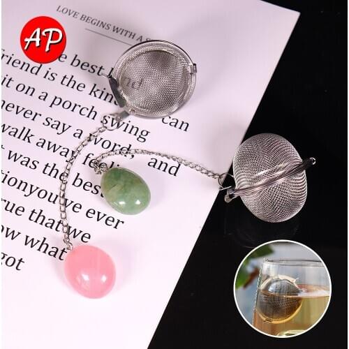 1pc Natural Crystal Stone 304 Stainless Steel Tea Filter Crystal Large Particle Gravel Colored gemstone Bag Container