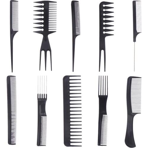 10pcs A Set Hair Brush Combs For Professional Salon Combs Hairdressing Black Barber Tool Styling Hairbrush Hair Care M0Q3