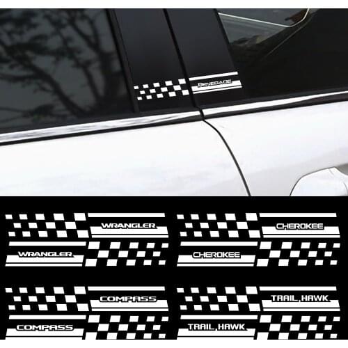 2PCS Car B Pillar PVC Decor Sticker For JEEP Renegade Patriot Wrangler Grand Cherokee Compass Trail Hawk Auto Accessories