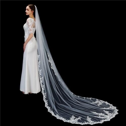 3 Meter Wedding Veil Long Veil 2021 New Arrival Cathedral Lace Veil Ivory Bridal Veils Veu De Noiva accesorios para boda