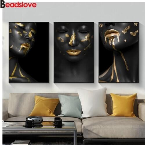 5D DIY Diamond Painting Cross Stitch Beauty Portrait Face Golden Embroidery Full Drill Square Rhinestones Mosaic Diamond 3 pcs