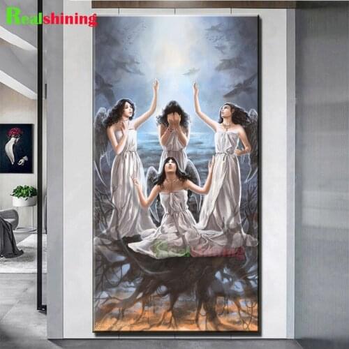 Diamond Painting Cartoon dark art Diamond Embroidery Praying, sad angel Full Square Round Mosaic Rhinestones Sale N2249