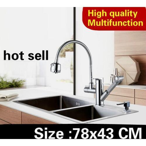 Free shipping Apartment vogue big kitchen manual sink double groove multifunction high capacity 304 stainless steel 780x430 MM