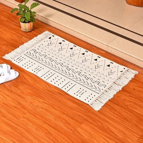 Ethnic Woven Geometric Rug Carpet Home Decor Fringe Dhurrie Door Mat 60X90cm Area Rug Tapestry cotton bedroom bedside floor mat