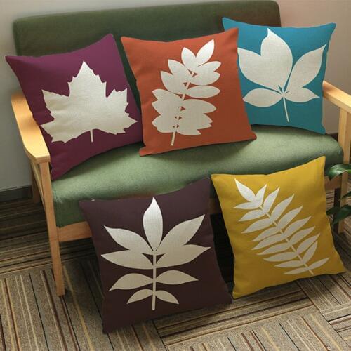 European Maple Leaf Cushions Home Decor Nordic Sofa Throw Pillows Covers Cotton Linen Orange Yellow Cushion Cover 45x45cm
