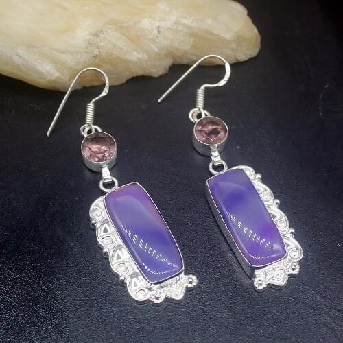 Gemstonefactory Big Promotion 925 Silver Botswana Agate Amethyst Fashion Women Ladies Gifts Dangle Drop Earrings 20212436