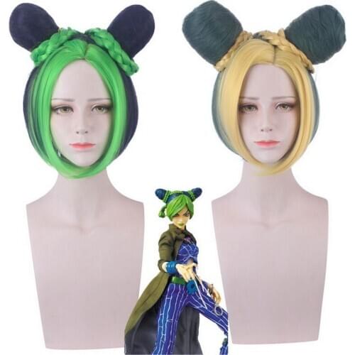 JoJo Bizarre Adventure Golden Wind Jolyne Cujoh Kujo Short Wig With Buns Braids Hair Cosplay Wigs For Halloween Party