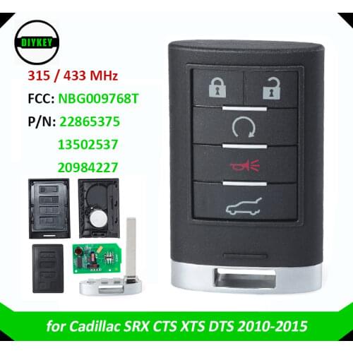 DIYKEY for Cadillac SRX CTS XTS DTS 2010-2015 Smart Proximity Remote Key ASK 315/433MHz ID46 Chip FCC: NBG009768T, P/N: 22865375