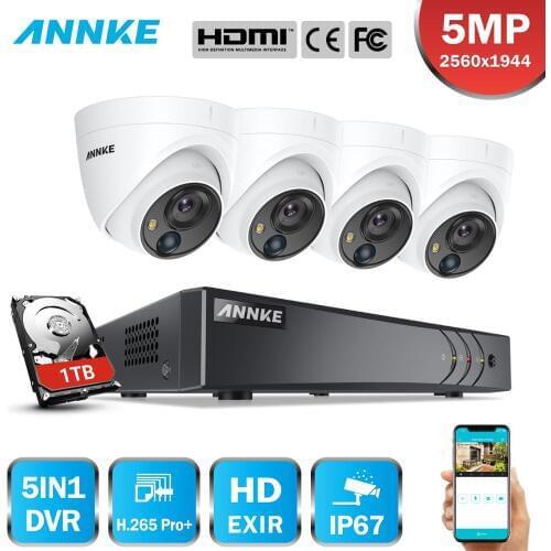 ANNKE 8CH 5MP Lite Security Camera System 5MP Lite 5IN1 H.265+ DVR With 4PCS 5MP PIR HD EXIR Dome IP67 Surveillance CCTV Kit