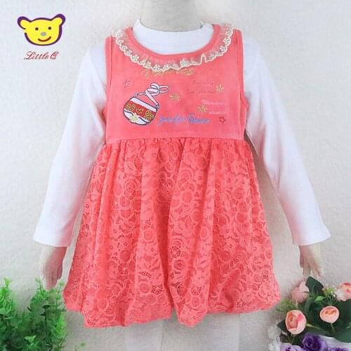 Little Q Baby Girl Lace Princess Cute Long Sleeve Spring Velvet Clothing Set Ball Gown Children Dress+White T Shirt 2 Pieces/Lot