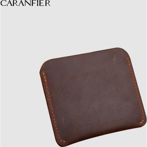 CARANFIER Genuine Cow Leather Male short Mens Wallets Vintage solid Bi-fold Women Coin Purse Credit Card Classic Business Bags