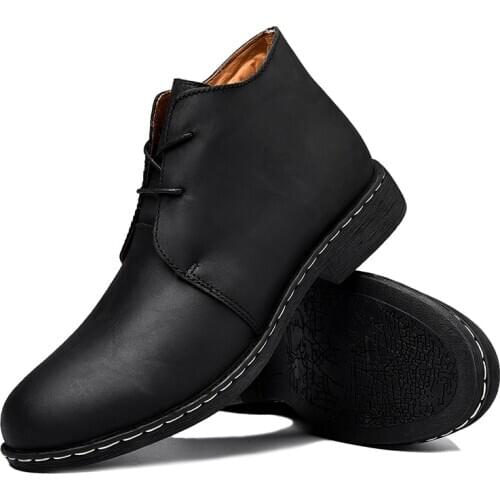 Leather Boots Men Winter Shoes Vintage Classic Male Casual Motorcycle Boots Big Size 47 High Top Trend Man Shoes