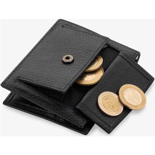 Genuine Leather Mens Wallet with Coin Pocket Navy Blue