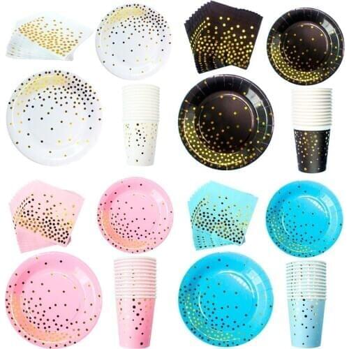 Suit 8 People High Quality Rose Gold Disposable Tableware Plate/Napkin Adult Happy Birthday Party Decor Kids Wedding Anniversary