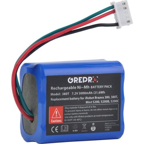 3000mAh Ni-Mh Rechargeable Battery for iRobot Braava 380, 380T, 390T, Mint 5200, 5200B, 5200C