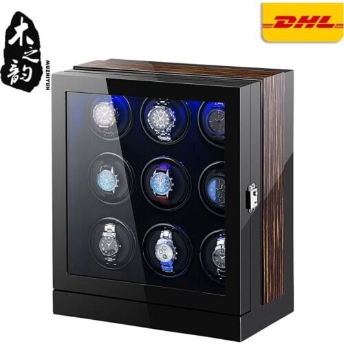 Automatic Watch Winder Box 9 Slots Mechanical Display Wooden Watch Accessories With Silent Motor And Plug