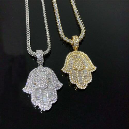 New arrive micro pave cz USA HOT turkish fatima hamsa hip hop jewelry