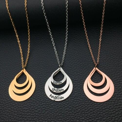 Personalized Family Gift Engrave Letters Waterdrop Name Pendants Necklace Custom with 3 Names YP3203