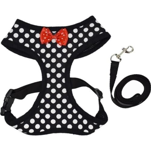 Bowknot Dog Cat Harness Vest Leash Dot Pattern French Bulldog Harness Puppy Small Dogs Cats Harness For Chihuahua Walking Lead