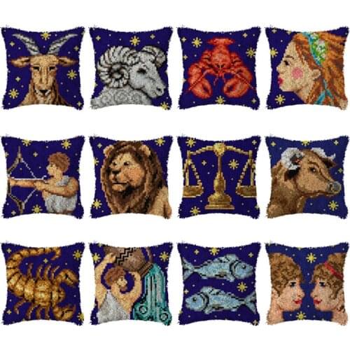 Twelve constellations Carpet Embroidery Pillow Knoop Pakket Needlework Set Latch Hook Cushion Button Package Decor