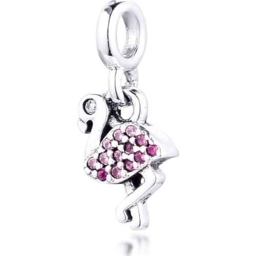 Charms fits for Bracelets Necklaces 100% 925 Sterling Silver Jewelry Signature Me My Pink Flamingo Beads Free Shipping