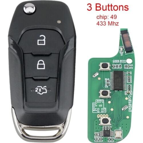 433MHz 3 Buttons Car Flip Key Remote Key Fob with 49 Chip Fit for Ford Transit Custom 2020